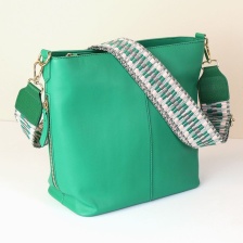 Emerald Green Vegan Leather Shoulder Bag with Olive & Silver Strap by Peace of Mind